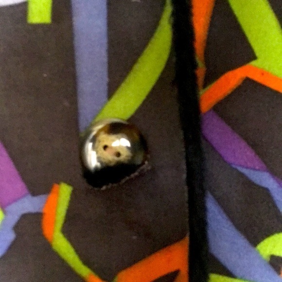 Faux suede multi colored jacket with black cuffs and‎ collar - Picture 2 of 7